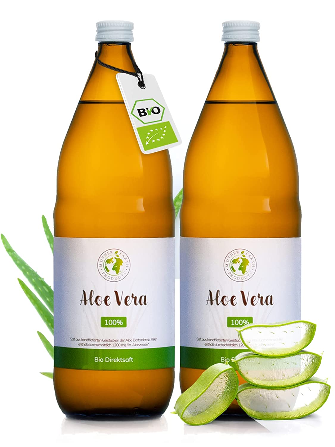 Aloe Vera 100 % Bio Direktsaft 2×1 Liter / Aloverose